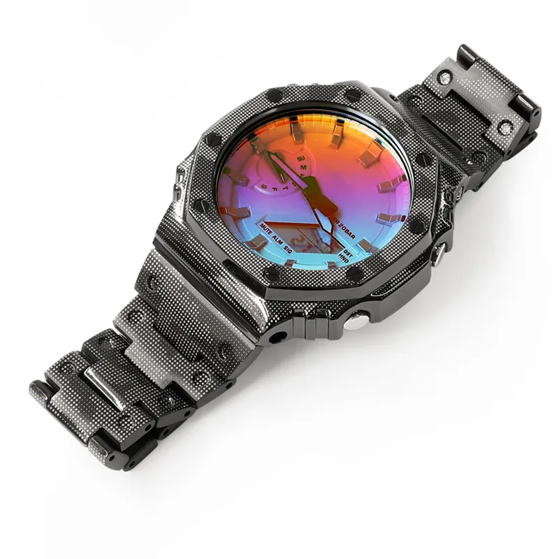 Keppot Compatible GA 2100 GA 2110 GA B2100 GM 2100 Customized Farm Oak Metal Watch Case Strap Unisex-19