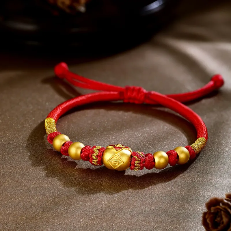 RUNXINZHUBAO Ginkgo Ruyi Red Handheld Enamel Hard Gold Craft Good Luck Solid Gold Fixed Price Gold Bracelet Women's-2