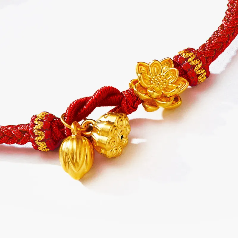 RUNXINZHUBAO Lotus And Harmony Red Hand Woven Gold Gift Hand Rope Solid Gold Fixed Price Gold Bracelet Women's-1
