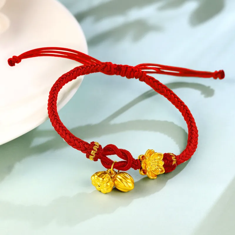 RUNXINZHUBAO Lotus And Harmony Red Hand Woven Gold Gift Hand Rope Solid Gold Fixed Price Gold Bracelet Women's-2