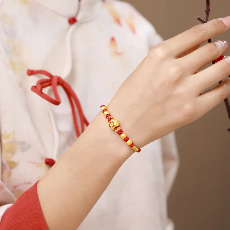 RUNXINZHUBAO Lotus And Harmony Red Hand Woven Gold Gift Hand Rope Solid Gold Fixed Price Gold Bracelet Women's-4