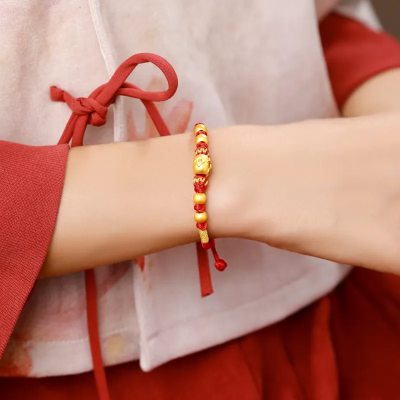 RUNXINZHUBAO Ginkgo Ruyi Red Handheld Enamel Hard Gold Craft Good Luck Solid Gold Fixed Price Gold Bracelet Women's-3
