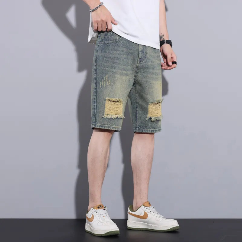 JUCY JUDY Denim Shorts Unisex Yellow Mud Blue-5