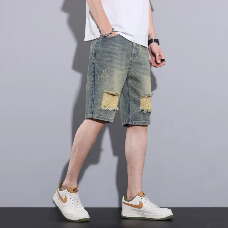 JUCY JUDY Denim Shorts Unisex Yellow Mud Blue-4