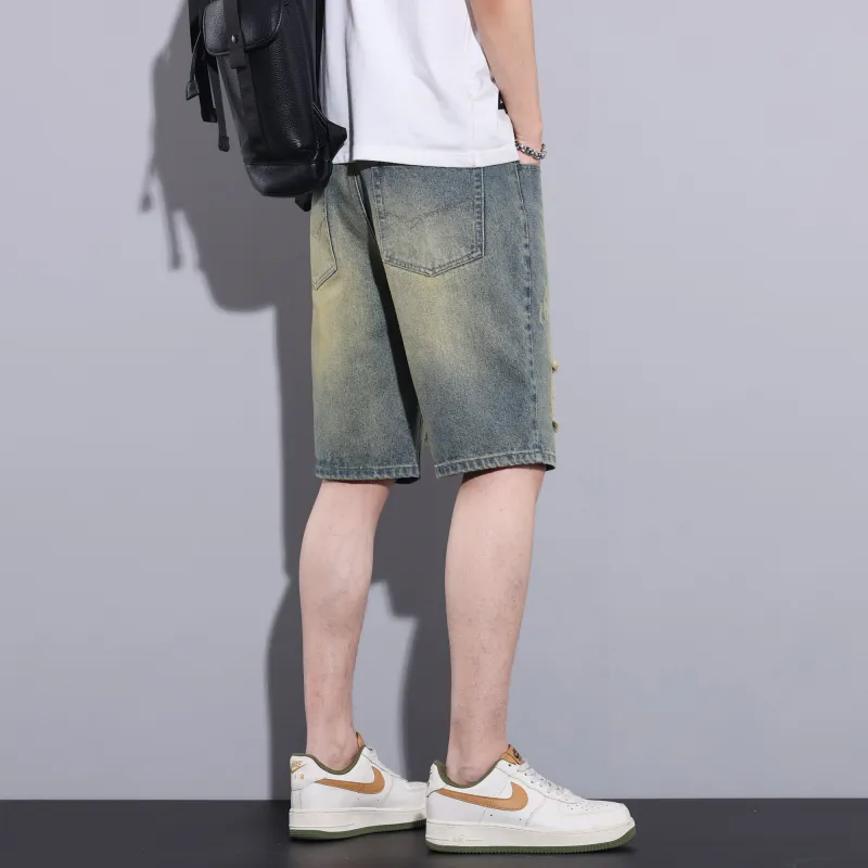 JUCY JUDY Denim Shorts Unisex Yellow Mud Blue-7