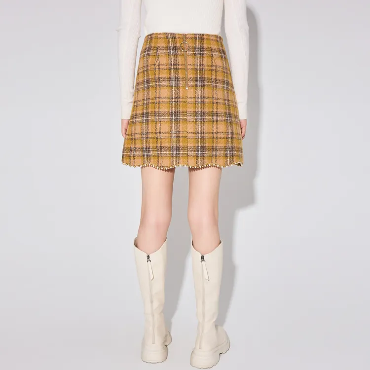 XOOR Casual Short Skirts Women's Yellow Plaid-3