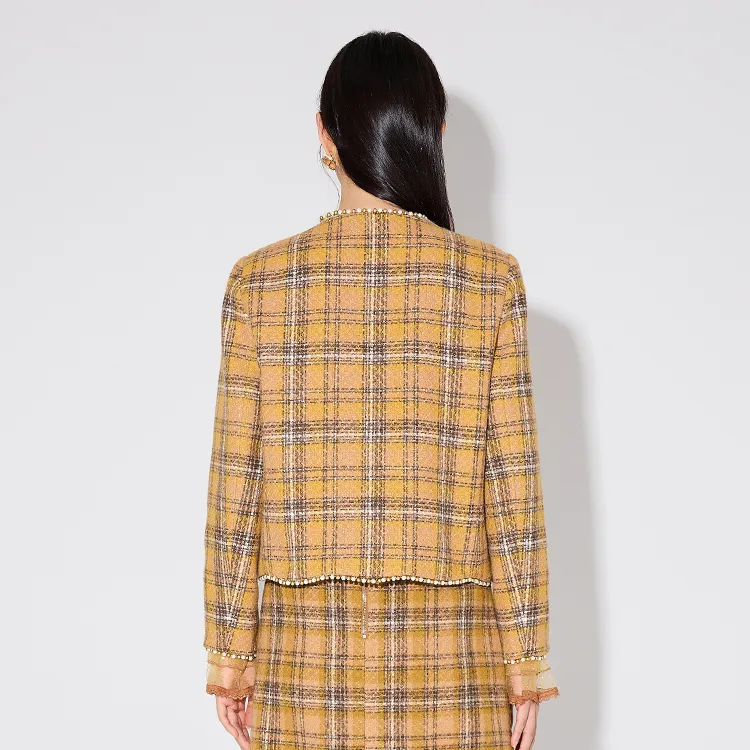 XOOR Cropped Coats Women's Yellow Plaid-2