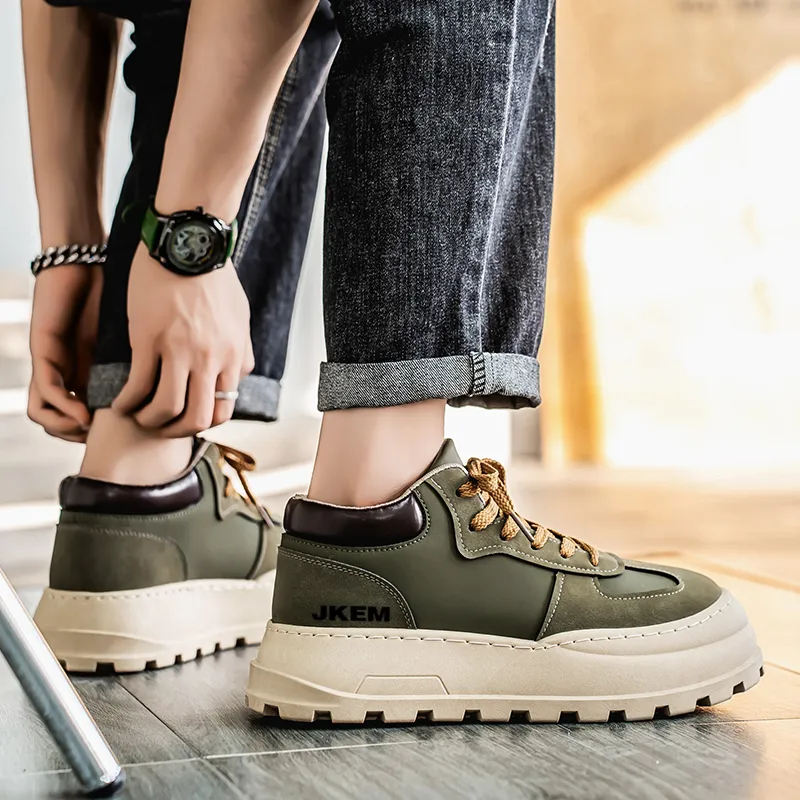 JKEM Anti Slip And Wear Resistant Height Increasing Mid Top Casual Shoes Men's-14