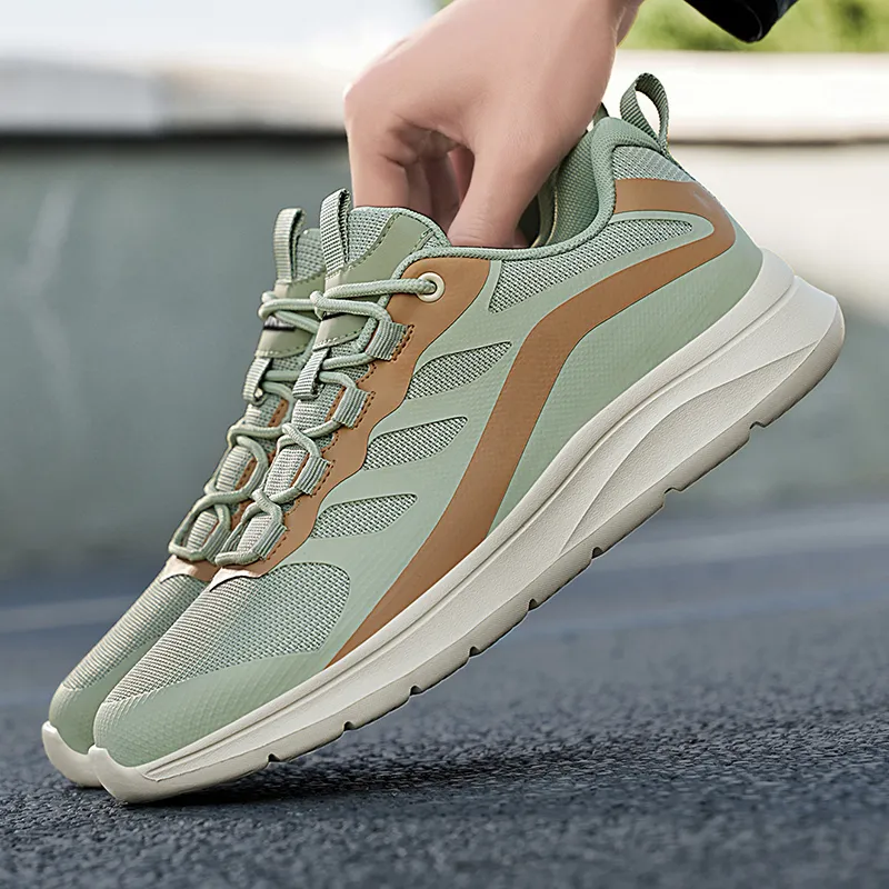 JKEM Anti Slip And Wear Resistant Height Increasing Low Top Casual Shoes Men's Green Brown-2