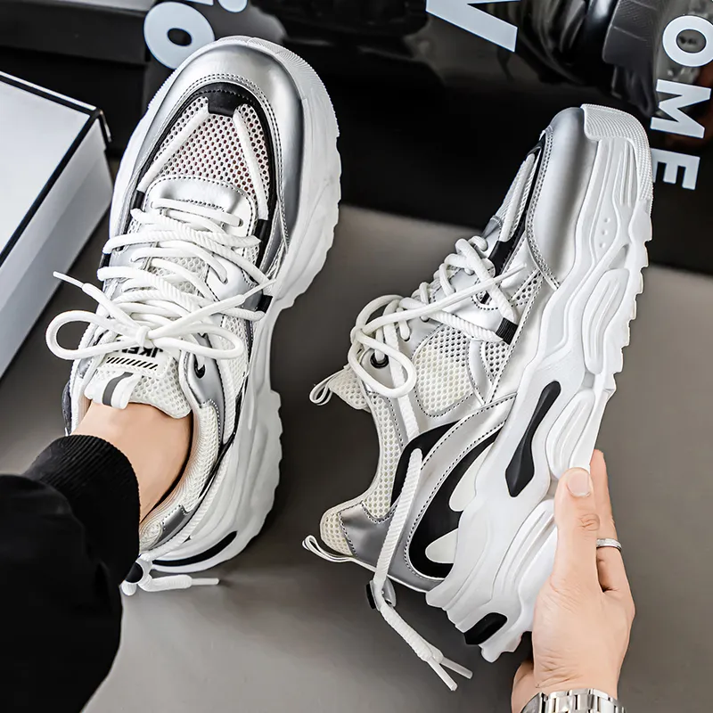 JKEM Shock Absorbers With Slip Resistant And Abrasion Resistant Properties Low Top Chunky Sneakers Men's-3