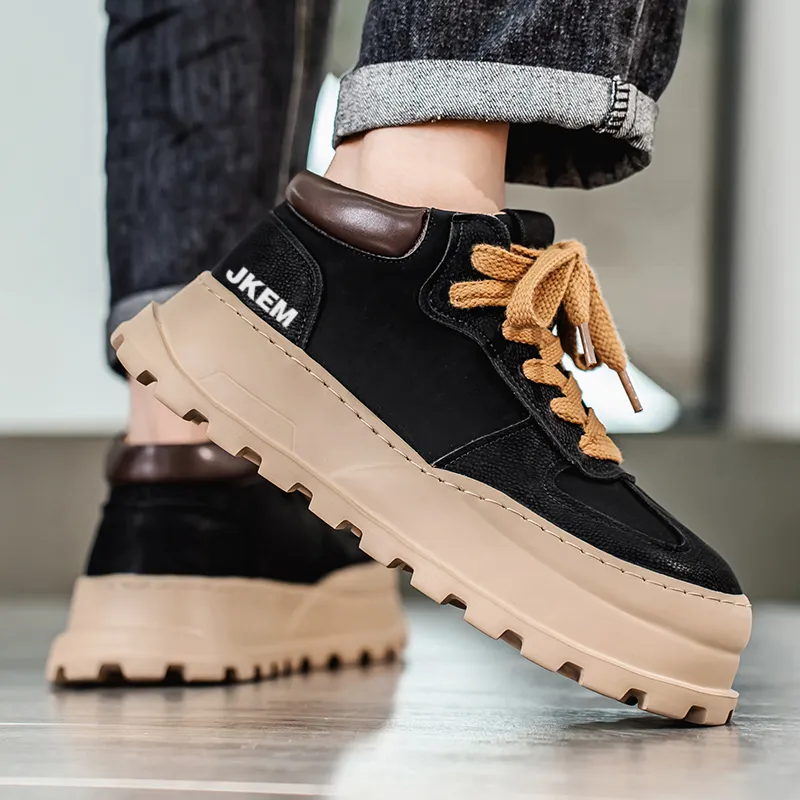 JKEM Anti Slip And Wear Resistant Height Increasing Mid Top Casual Shoes Men's-2