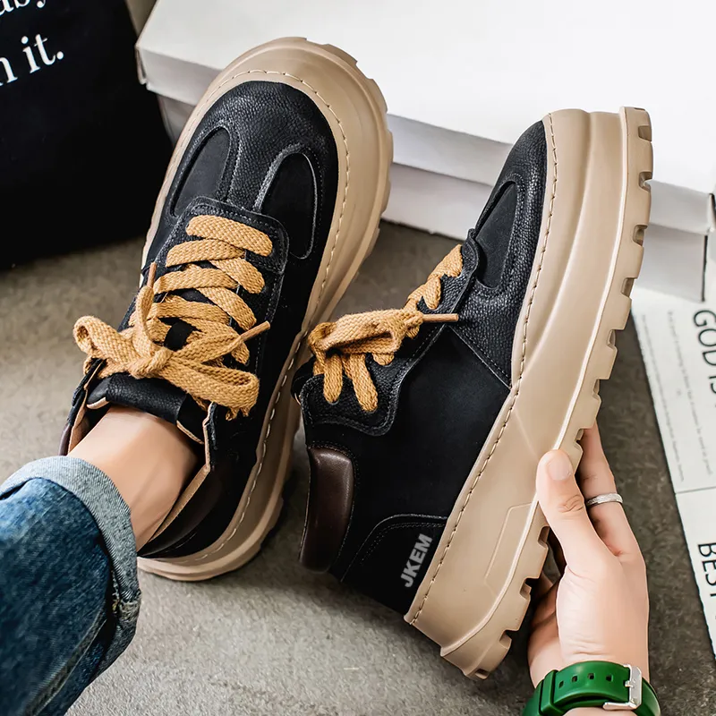 JKEM Anti Slip And Wear Resistant Height Increasing Mid Top Casual Shoes Men's-3