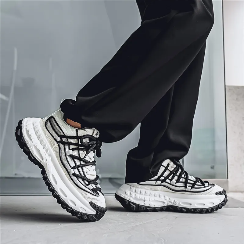 JKEM Cushioning Height Increasing Wear Resistant Slip Resistant Low Top Chunky Sneakers Men's-12