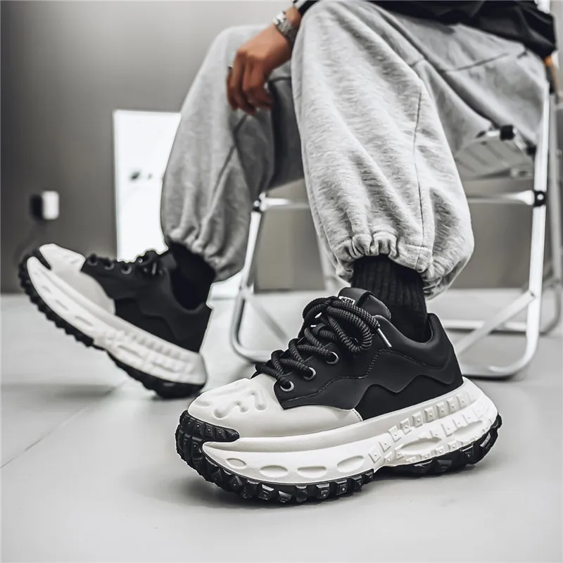 JKEM Cushioning Height Increasing Wear Resistant Slip Resistant Low Top Chunky Sneakers Men's-4