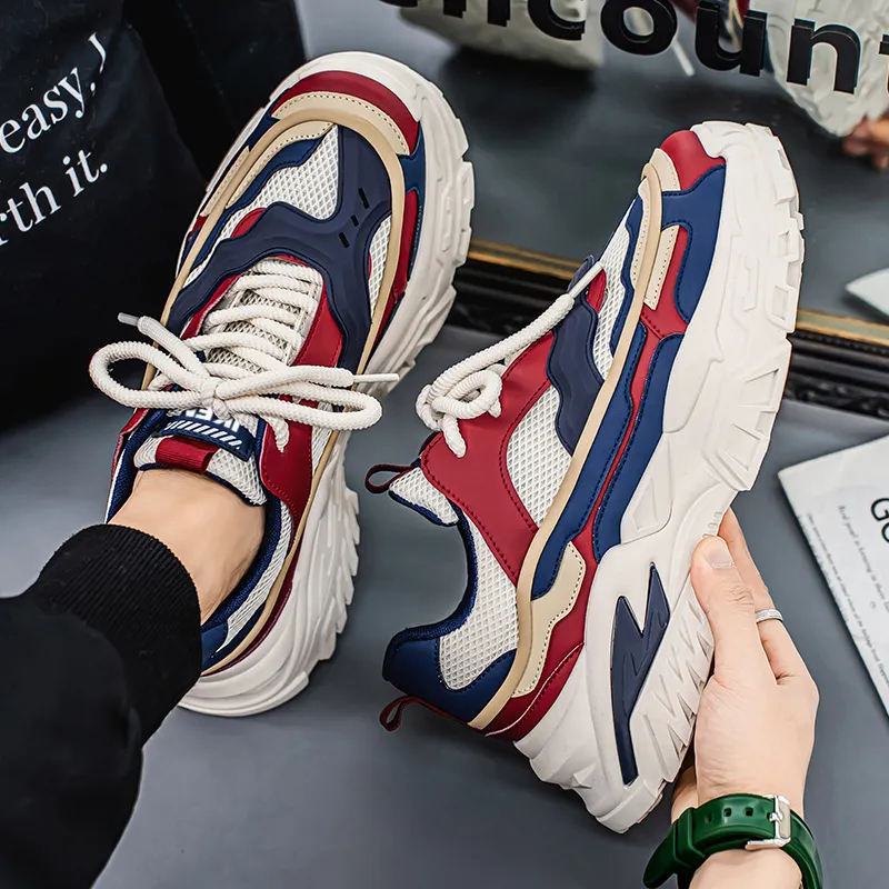 JKEM Slip Resistant Breathable Height Increasing Low Top Chunky Sneakers Men's-3