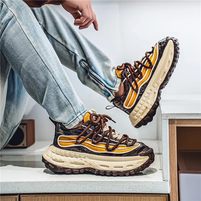 JKEM Cushioning Height Increasing Wear Resistant Slip Resistant Low Top Chunky Sneakers Men's-9