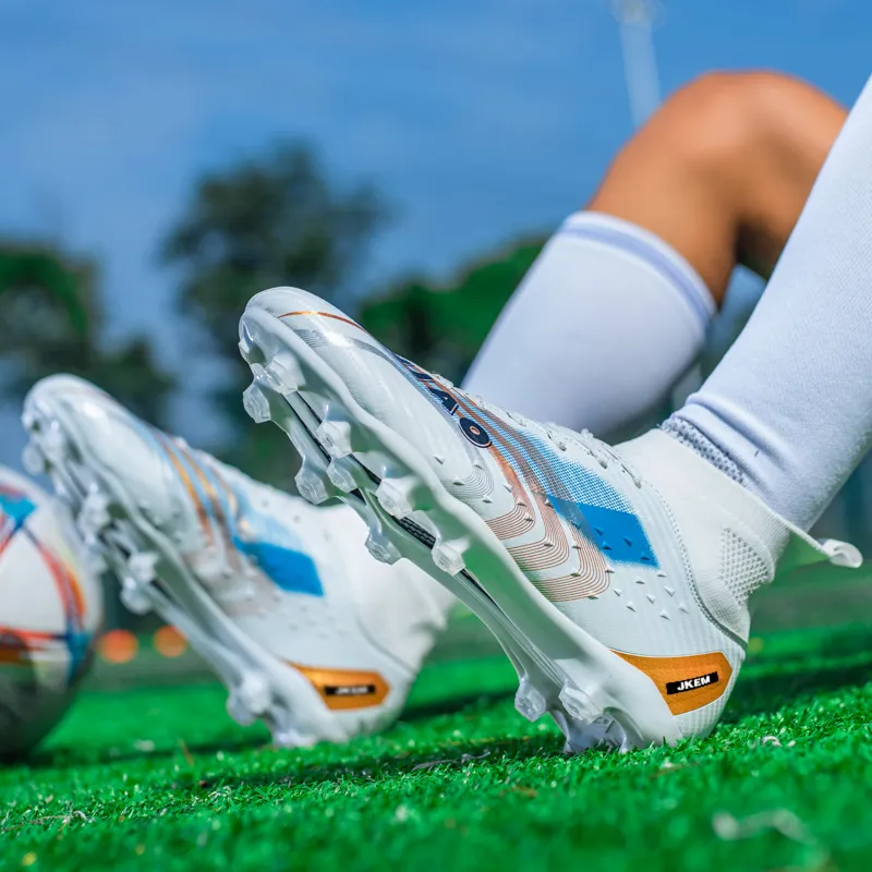 JKEM Soccer Shoes Unisex Mid Top White Gold/Black Gold/Gold/Aqua-4