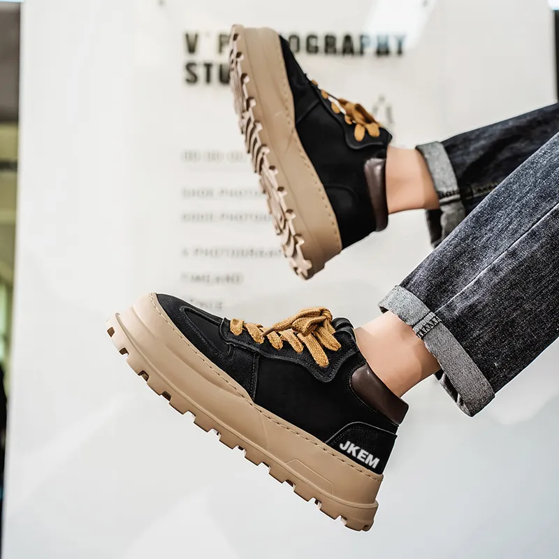JKEM Anti Slip And Wear Resistant Height Increasing Mid Top Casual Shoes Men's-4