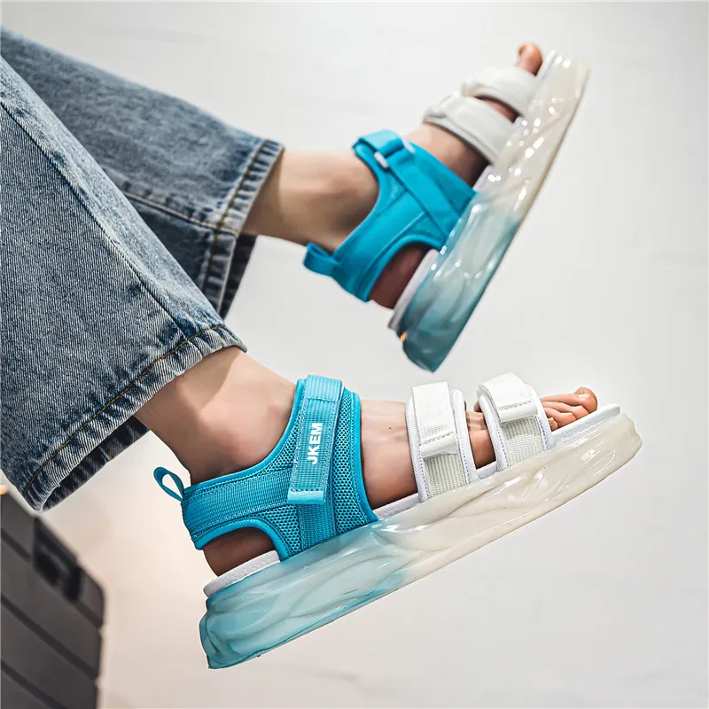 JKEM Beach Sandals Unisex White Black/White Blue/Beige Orange-3