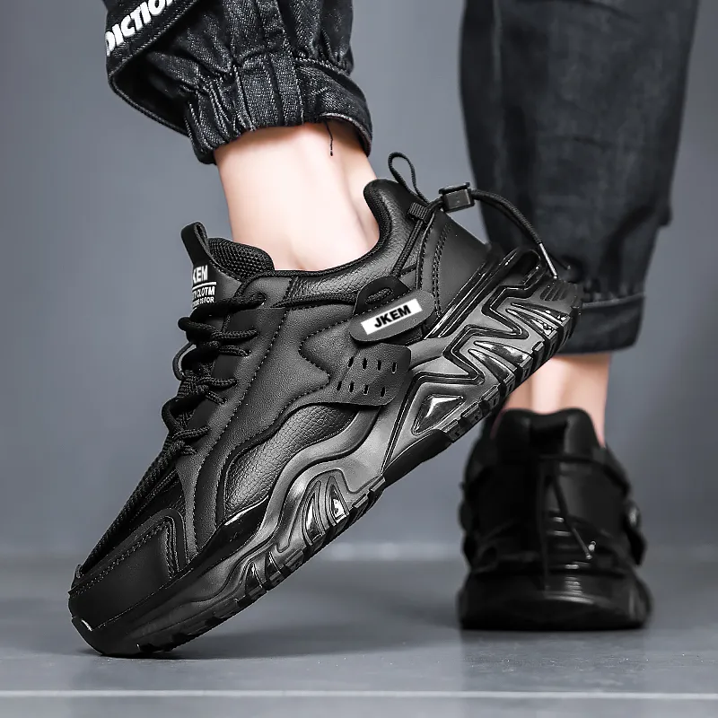 JKEM Shock Absorbers With Slip Resistant And Abrasion Resistant Properties Low Top Chunky Sneakers Men's Black-2