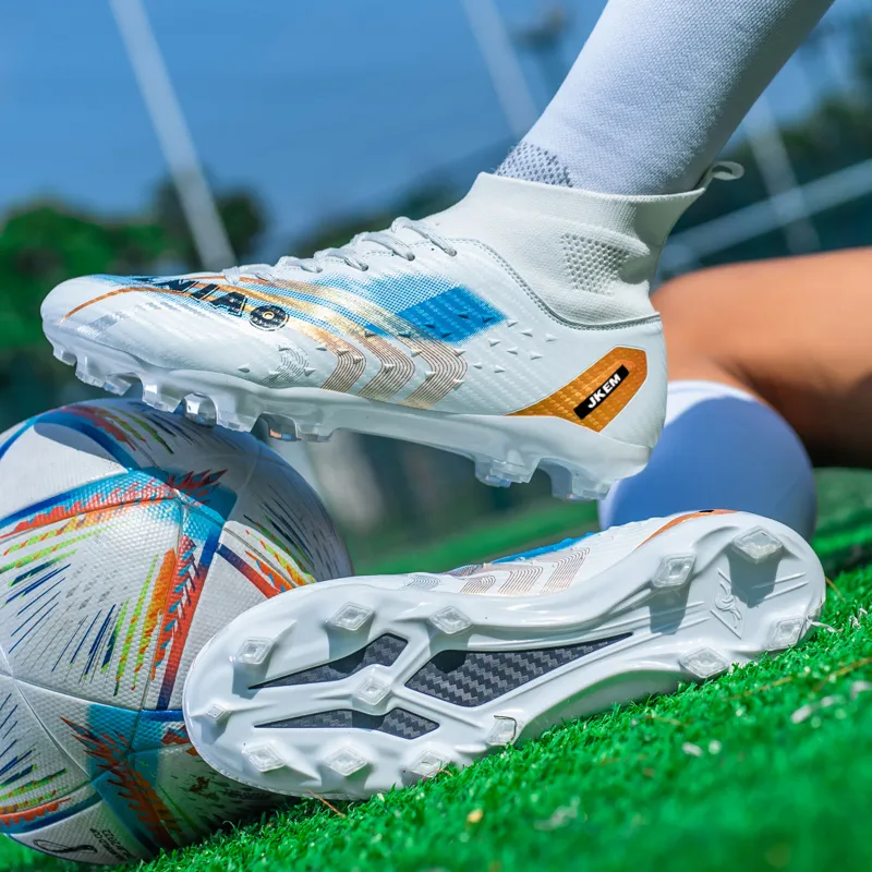 JKEM Soccer Shoes Unisex Mid Top White Gold/Black Gold/Gold/Aqua-3