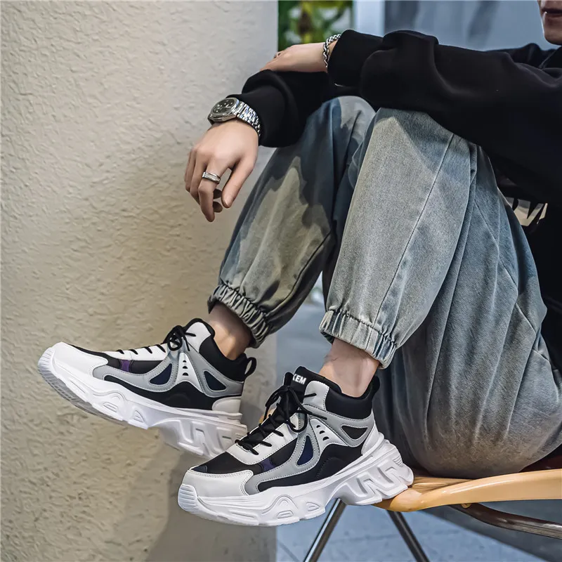 JKEM Cushioned Slip-Resistant Abrasion-Resistant High-Top Chunky Sneakers Men's-3