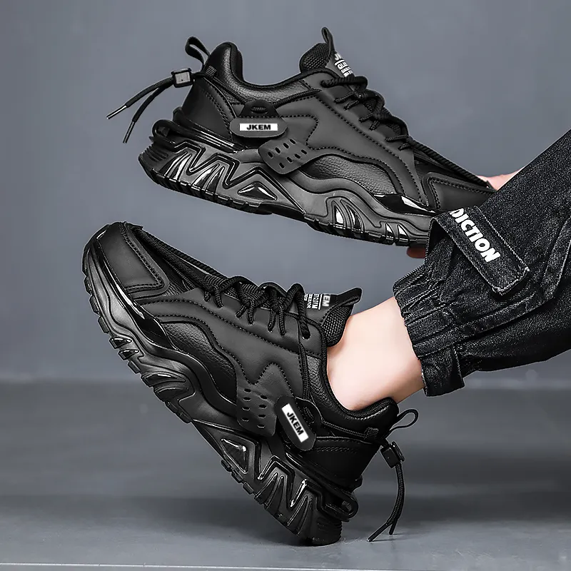 JKEM Shock Absorbers With Slip Resistant And Abrasion Resistant Properties Low Top Chunky Sneakers Men's Black-3