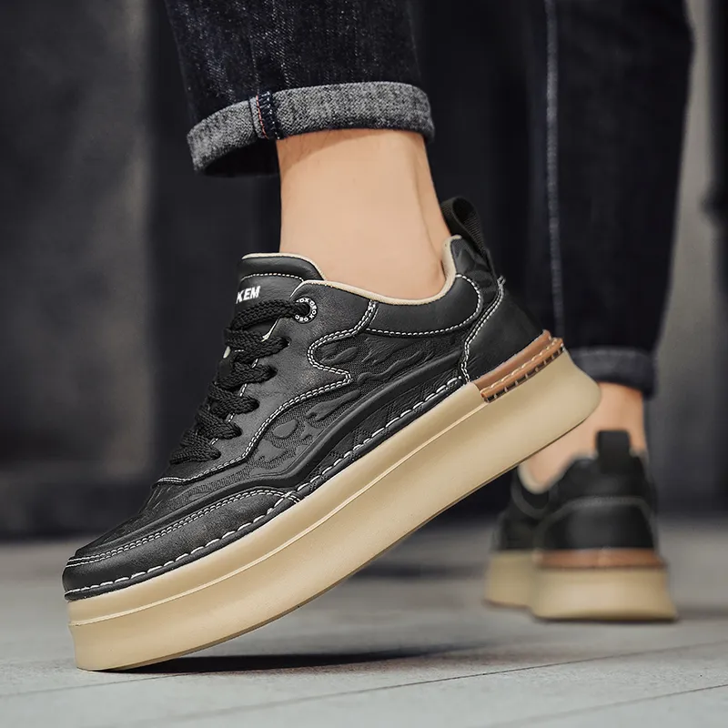 JKEM Slip-Resistant Cushioning Wear-Resistant Height Increasing Low-Top Skateboard Shoes Men's-3