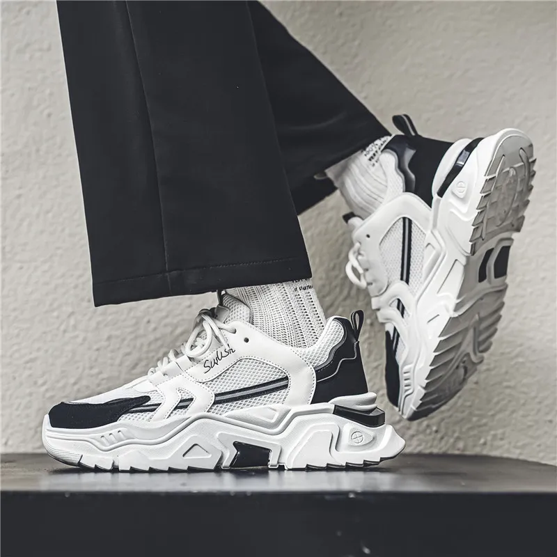 JKEM Anti Slip And Wear Resistant Height Increasing Low Top Chunky Sneakers Men's-3