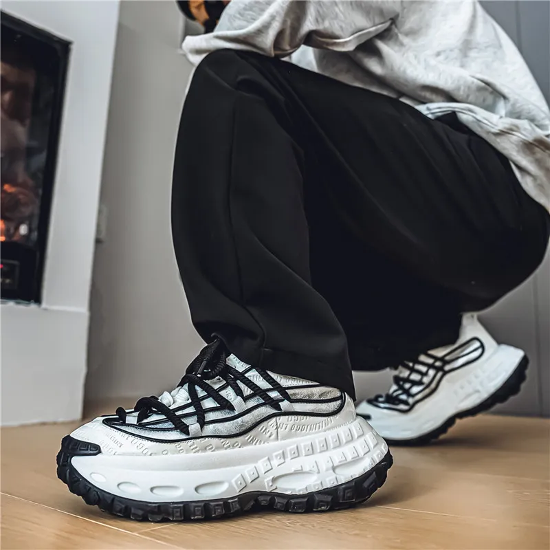JKEM Cushioning Height Increasing Wear Resistant Slip Resistant Low Top Chunky Sneakers Men's-14
