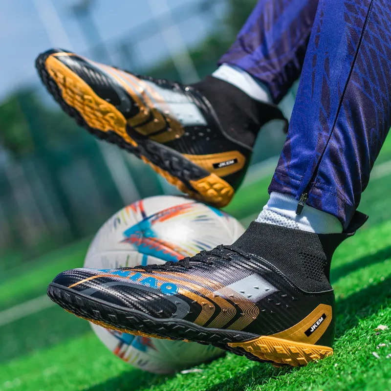 JKEM Soccer Shoes Unisex Mid Top White Gold/Black Gold/Gold/Aqua-31