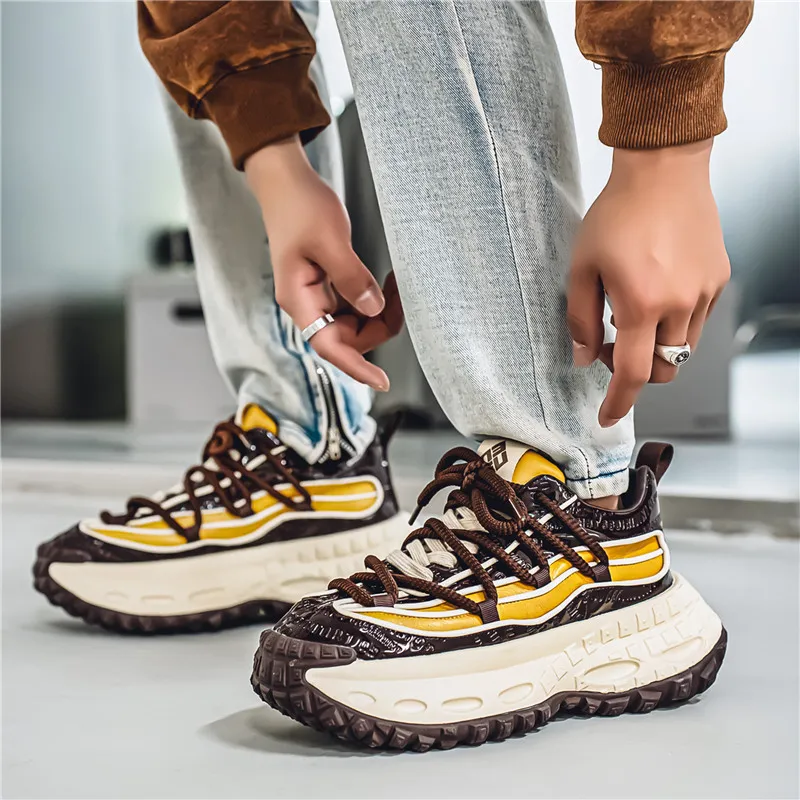 JKEM Cushioning Height Increasing Wear Resistant Slip Resistant Low Top Chunky Sneakers Men's-7