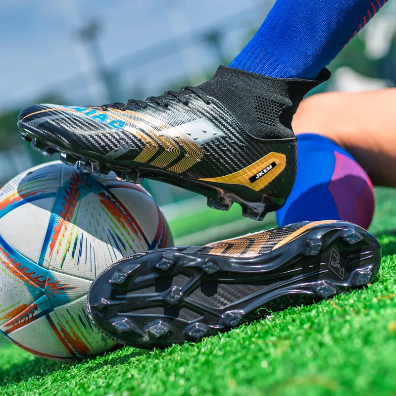 JKEM Soccer Shoes Unisex Mid Top White Gold/Black Gold/Gold/Aqua-10