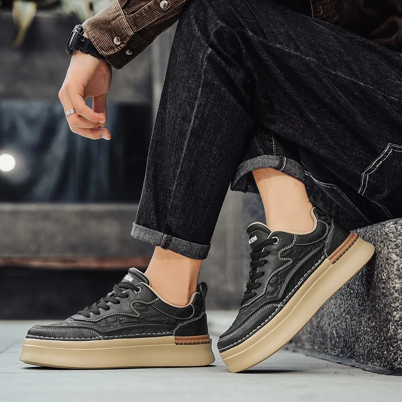 JKEM Slip-Resistant Cushioning Wear-Resistant Height Increasing Low-Top Skateboard Shoes Men's-4
