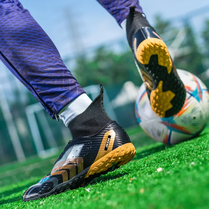JKEM Soccer Shoes Unisex Mid Top White Gold/Black Gold/Gold/Aqua-32