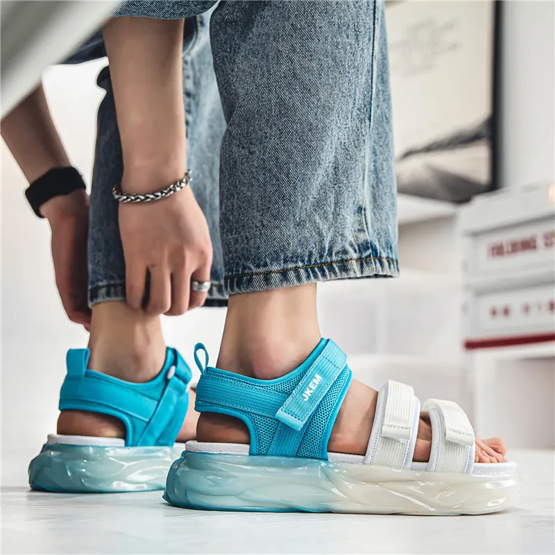 JKEM Beach Sandals Unisex White Black/White Blue/Beige Orange-4