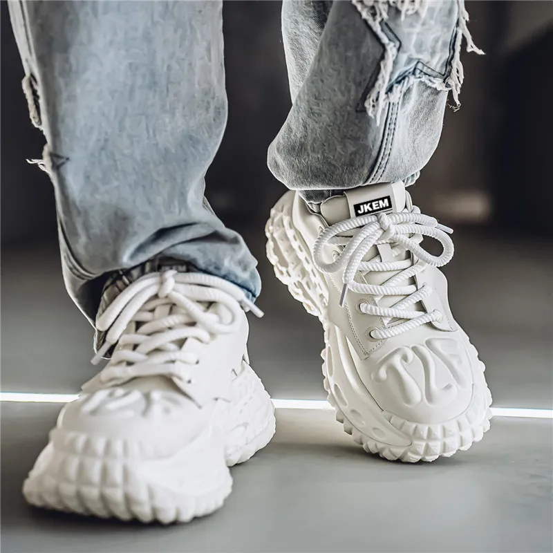 JKEM Cushioning Height Increasing Wear Resistant Slip Resistant Low Top Chunky Sneakers Men's-8