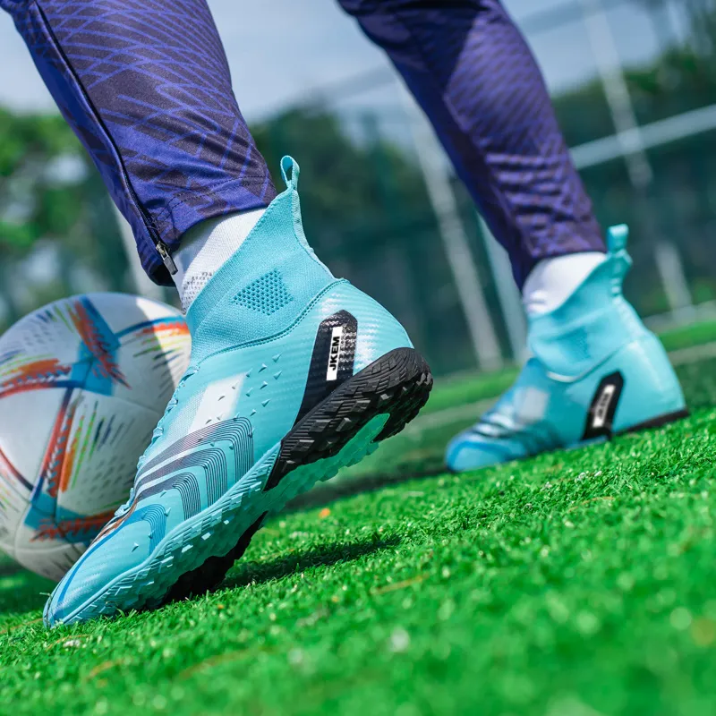 JKEM Soccer Shoes Unisex Mid Top White Gold/Black Gold/Gold/Aqua-42