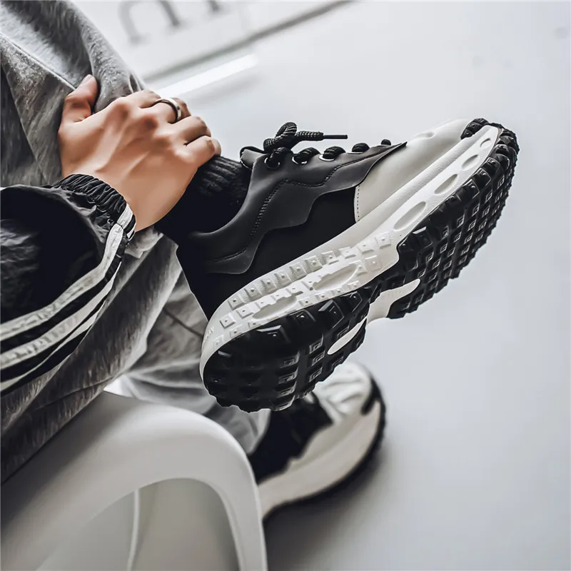 JKEM Cushioning Height Increasing Wear Resistant Slip Resistant Low Top Chunky Sneakers Men's-3
