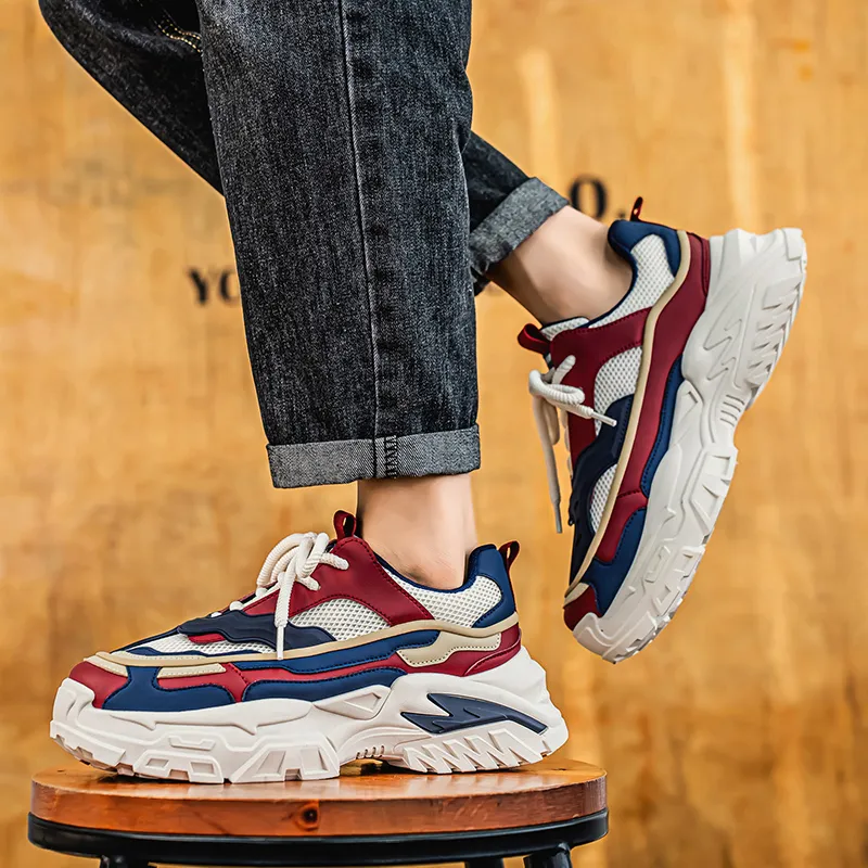 JKEM Slip Resistant Breathable Height Increasing Low Top Chunky Sneakers Men's-2