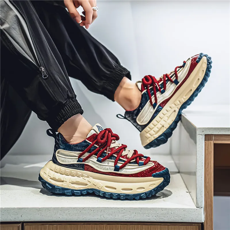 JKEM Cushioning Height Increasing Wear Resistant Slip Resistant Low Top Chunky Sneakers Men's-4