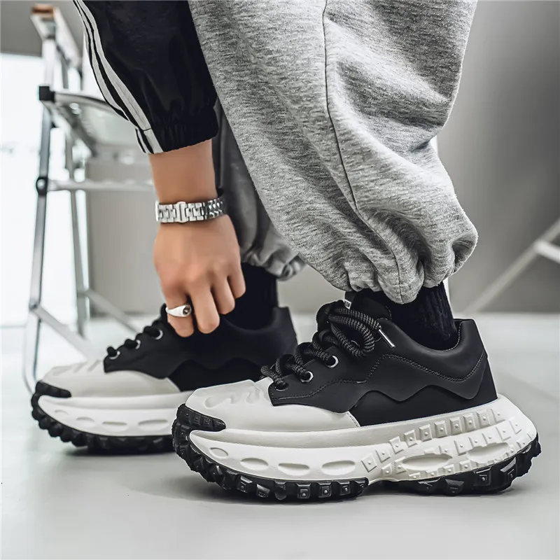 JKEM Cushioning Height Increasing Wear Resistant Slip Resistant Low Top Chunky Sneakers Men's-2