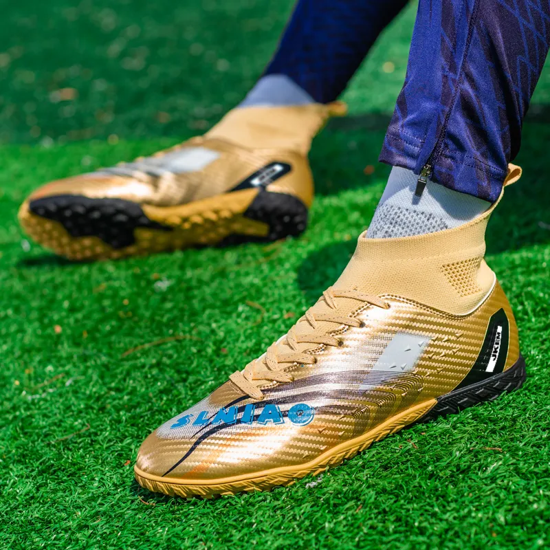 JKEM Soccer Shoes Unisex Mid Top White Gold/Black Gold/Gold/Aqua-36