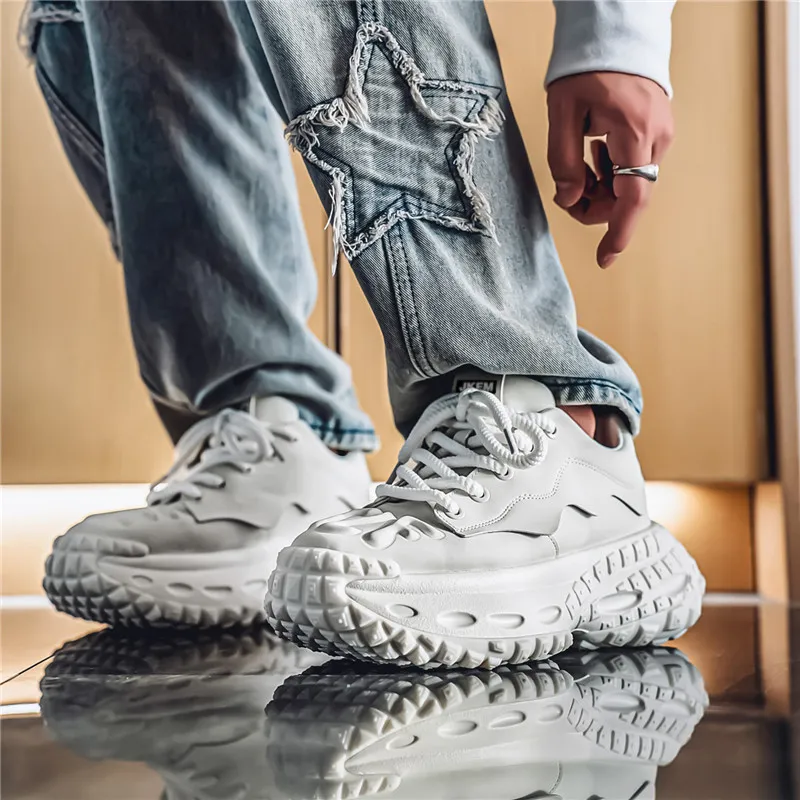 JKEM Cushioning Height Increasing Wear Resistant Slip Resistant Low Top Chunky Sneakers Men's-7