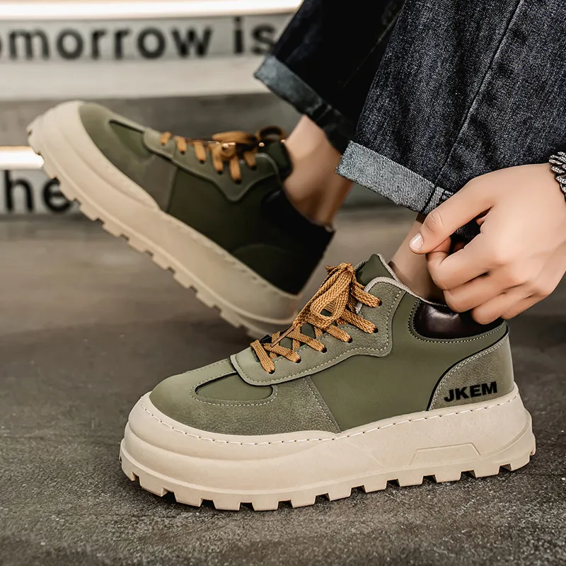 JKEM Anti Slip And Wear Resistant Height Increasing Mid Top Casual Shoes Men's-12