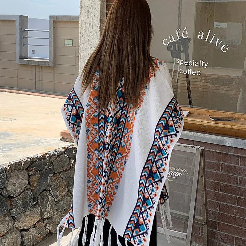 Narandu Polyester Shawls Women's White/Navy Blue-1