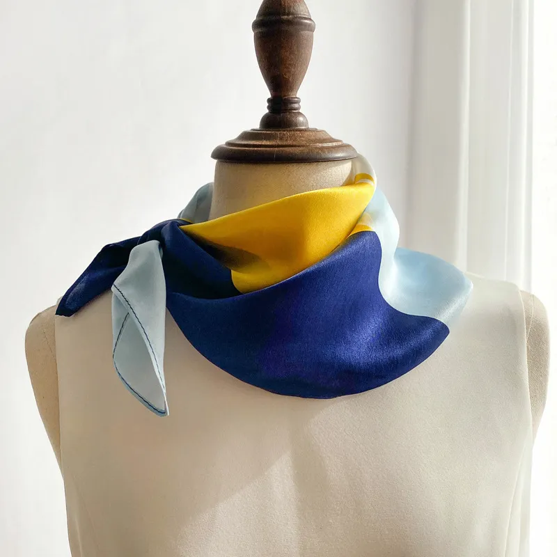 Narandu Mulberry Silk Scarves Women's Pink Gray/Blue Yellow-2