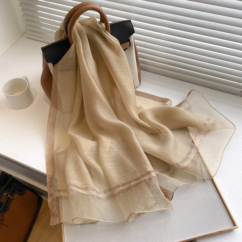 Narandu Mulberry Silk Scarves Women's Champagne/Gray/Milk White/Red-1