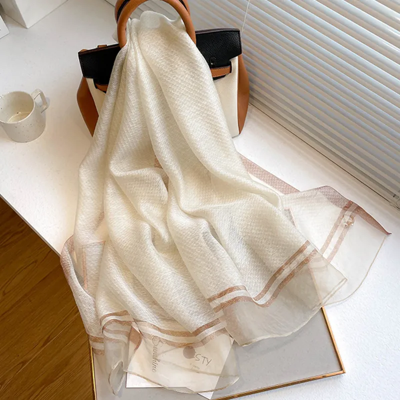 Narandu Mulberry Silk Scarves Women's Champagne/Gray/Milk White/Red-5
