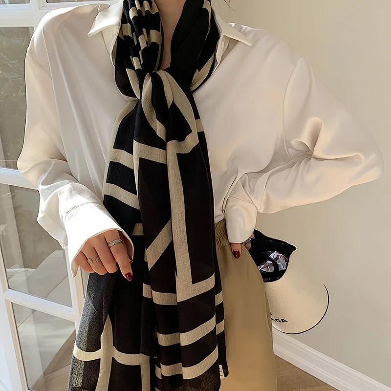 Narandu Polyester Shawls Women's Black White Stripes-1